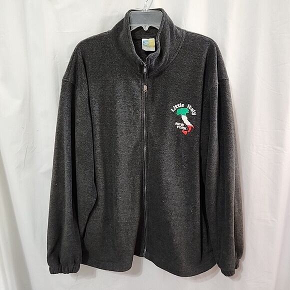 Vintage 1990s Lg Little Italy New York Embroidered Fleece Jacket Full Zip Gray - Picture 1 of 16